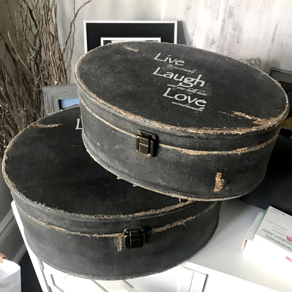 Live Laugh Love oval Storage Boxes - Black